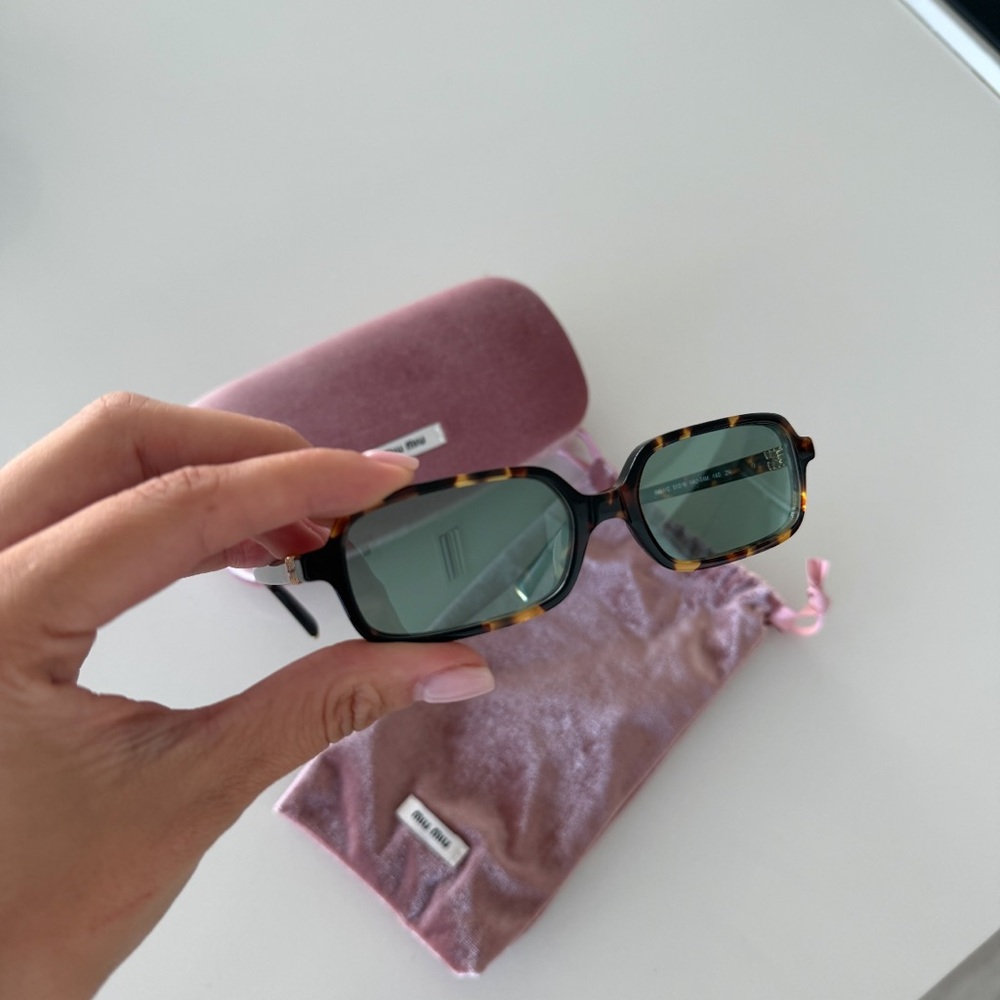 Miu Miu Tortoiseshell Rectangular Sunglasses with… - image 2